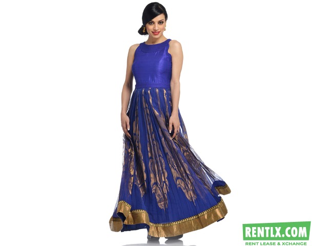ROYAL BLUE SILK AND NET GOWN ON RENT IN VIZIANAGARAM
