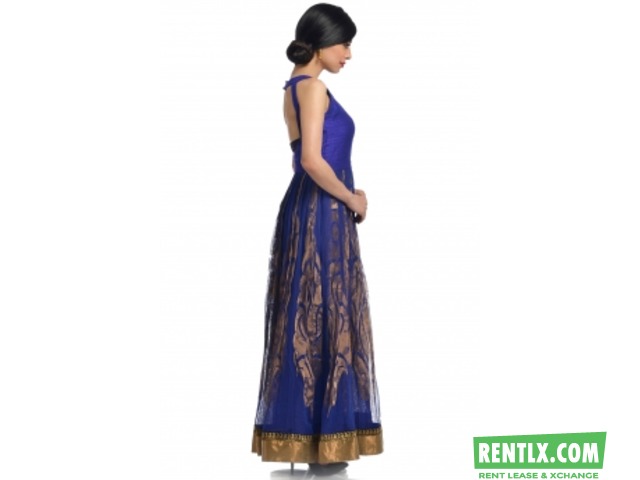 ROYAL BLUE SILK AND NET GOWN ON RENT IN VIZIANAGARAM