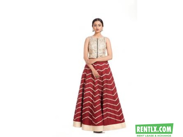 Red Lehenga & Embroidered Crop Top on Rent in  Ahmedabad